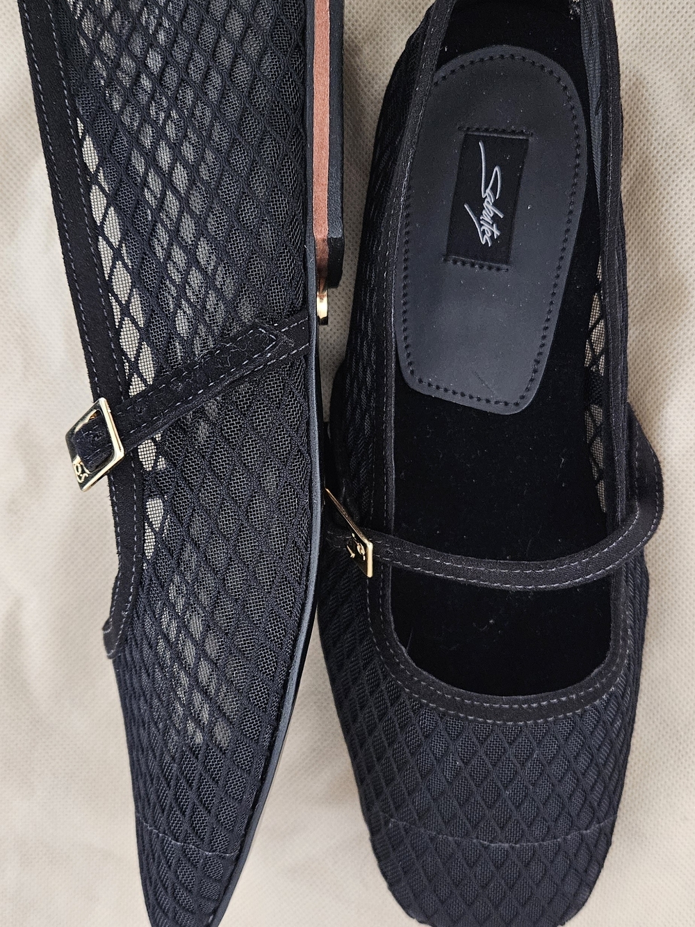 Charlies Black Mesh Mary Jane Flats with Ankle Strap